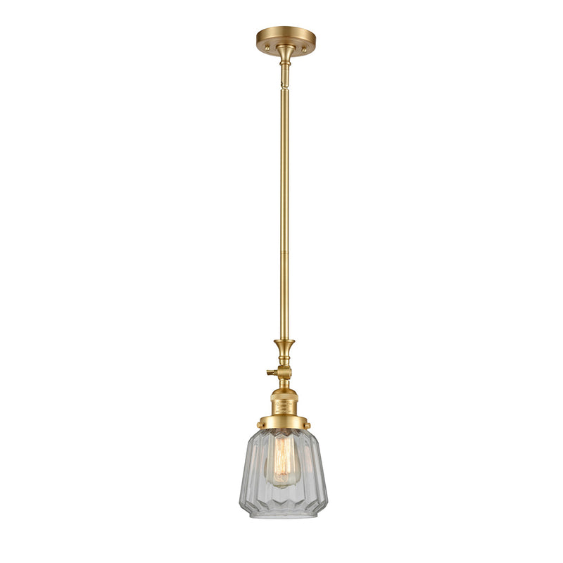 Chatham Mini Pendant shown in the Satin Gold finish with a Clear shade