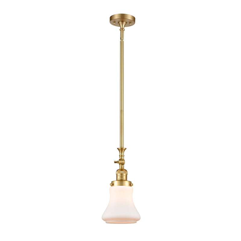 Bellmont Mini Pendant shown in the Satin Gold finish with a Matte White shade