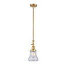 Bellmont Mini Pendant shown in the Satin Gold finish with a Clear shade