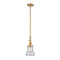 Bellmont Mini Pendant shown in the Satin Gold finish with a Seedy shade