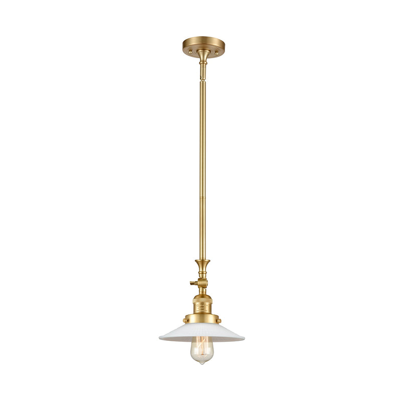 Halophane Mini Pendant shown in the Satin Gold finish with a Matte White Halophane shade