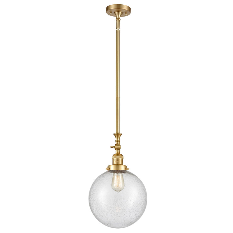 Beacon Mini Pendant shown in the Satin Gold finish with a Seedy shade