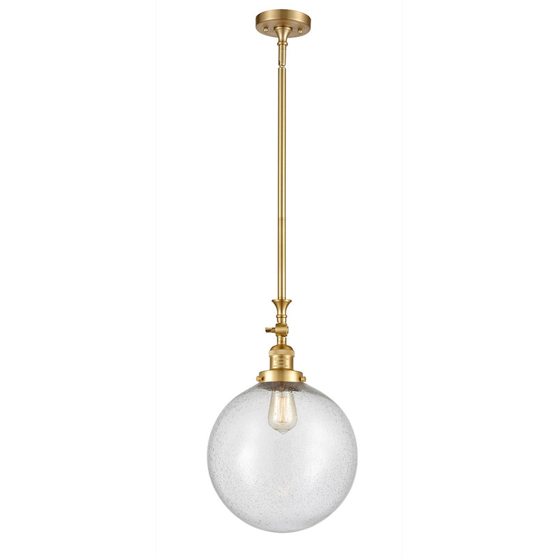 Beacon Mini Pendant shown in the Satin Gold finish with a Seedy shade