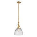 Seneca Falls Mini Pendant shown in the Satin Gold finish with a Clear Halophane shade