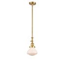 Olean Mini Pendant shown in the Satin Gold finish with a Matte White shade