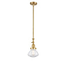 Olean Mini Pendant shown in the Satin Gold finish with a Clear shade