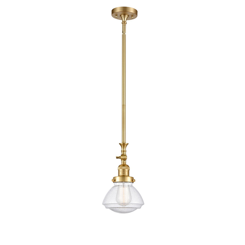 Olean Mini Pendant shown in the Satin Gold finish with a Seedy shade