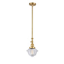 Oxford Mini Pendant shown in the Satin Gold finish with a Clear shade