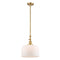 Bell Mini Pendant shown in the Satin Gold finish with a Matte White shade