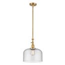 Bell Mini Pendant shown in the Satin Gold finish with a Seedy shade