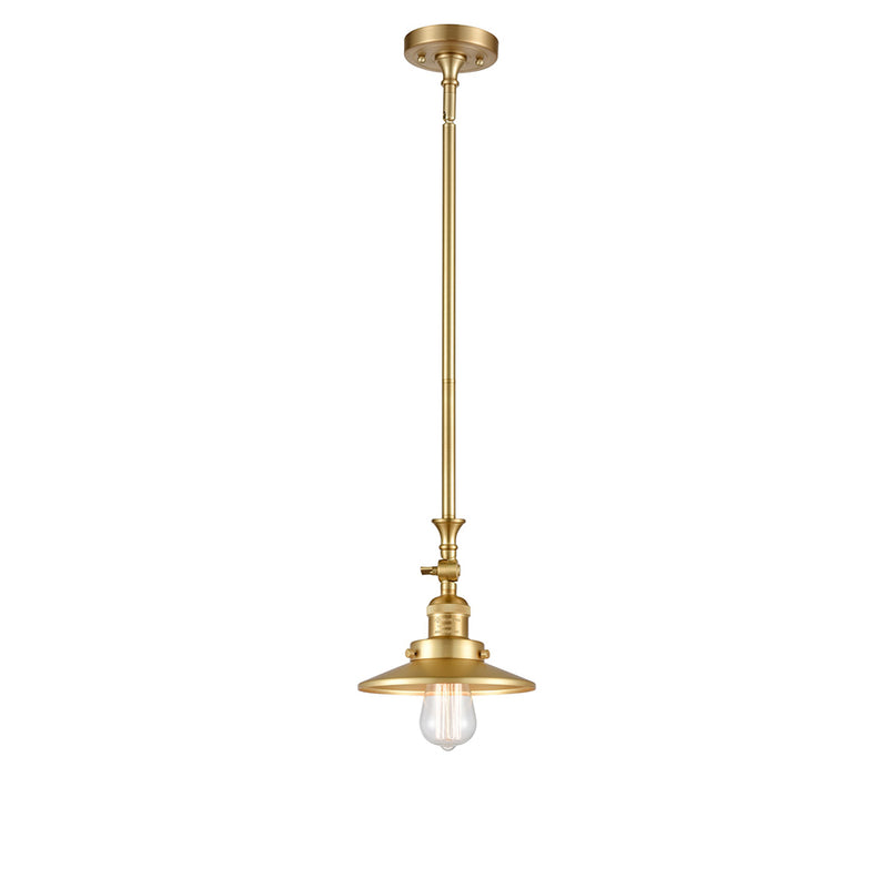 Railroad Mini Pendant shown in the Satin Gold finish with a Satin Gold shade