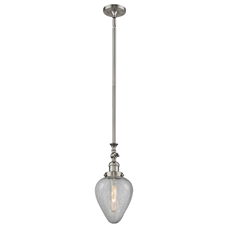 Geneseo Mini Pendant shown in the Brushed Satin Nickel finish with a Clear Crackled shade