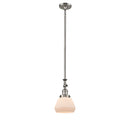 Fulton Mini Pendant shown in the Brushed Satin Nickel finish with a Matte White shade