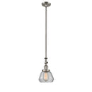 Fulton Mini Pendant shown in the Brushed Satin Nickel finish with a Clear shade