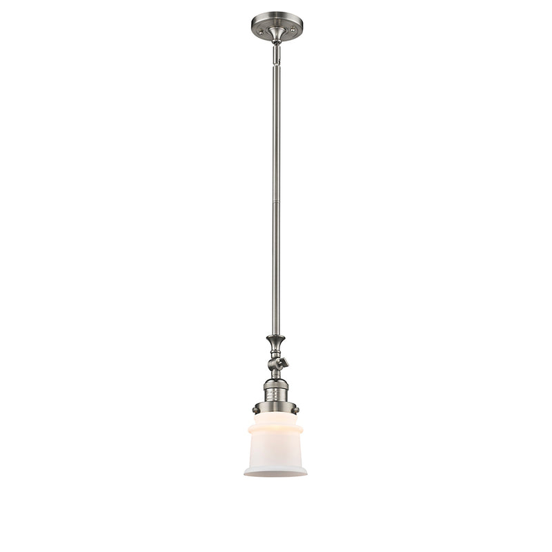 Canton Mini Pendant shown in the Brushed Satin Nickel finish with a Matte White shade