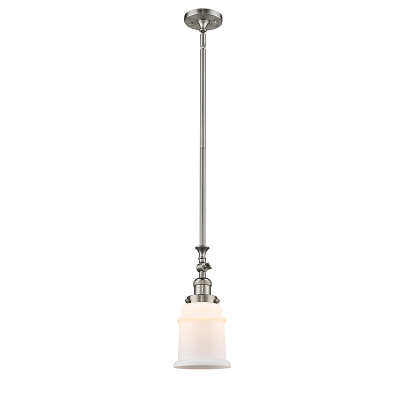 Canton Mini Pendant shown in the Brushed Satin Nickel finish with a Matte White shade