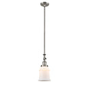 Canton Mini Pendant shown in the Brushed Satin Nickel finish with a Matte White shade