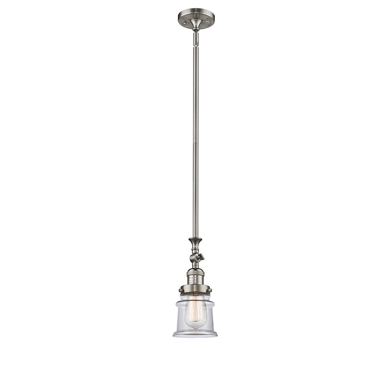 Canton Mini Pendant shown in the Brushed Satin Nickel finish with a Clear shade