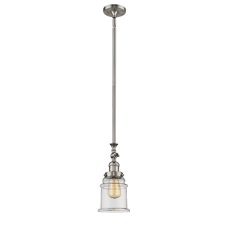 Canton Mini Pendant shown in the Brushed Satin Nickel finish with a Clear shade