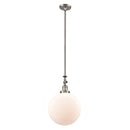 Beacon Mini Pendant shown in the Brushed Satin Nickel finish with a Matte White shade