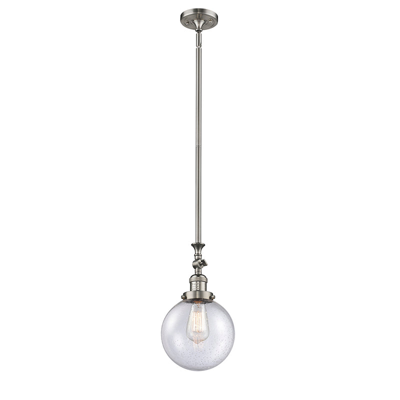 Beacon Mini Pendant shown in the Brushed Satin Nickel finish with a Seedy shade