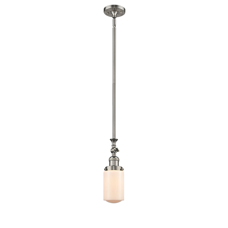 Dover Mini Pendant shown in the Brushed Satin Nickel finish with a Matte White shade