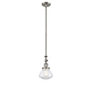 Olean Mini Pendant shown in the Brushed Satin Nickel finish with a Clear shade