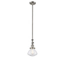 Olean Mini Pendant shown in the Brushed Satin Nickel finish with a Seedy shade