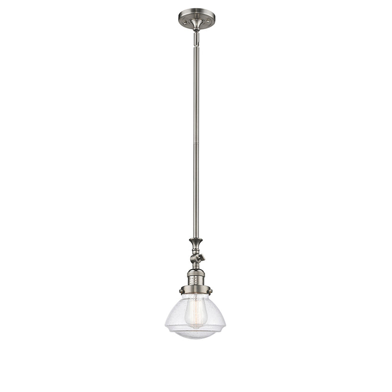 Olean Mini Pendant shown in the Brushed Satin Nickel finish with a Seedy shade