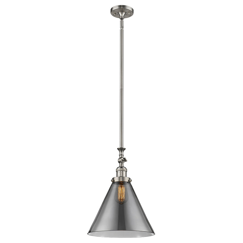 Cone Mini Pendant shown in the Brushed Satin Nickel finish with a Plated Smoke shade