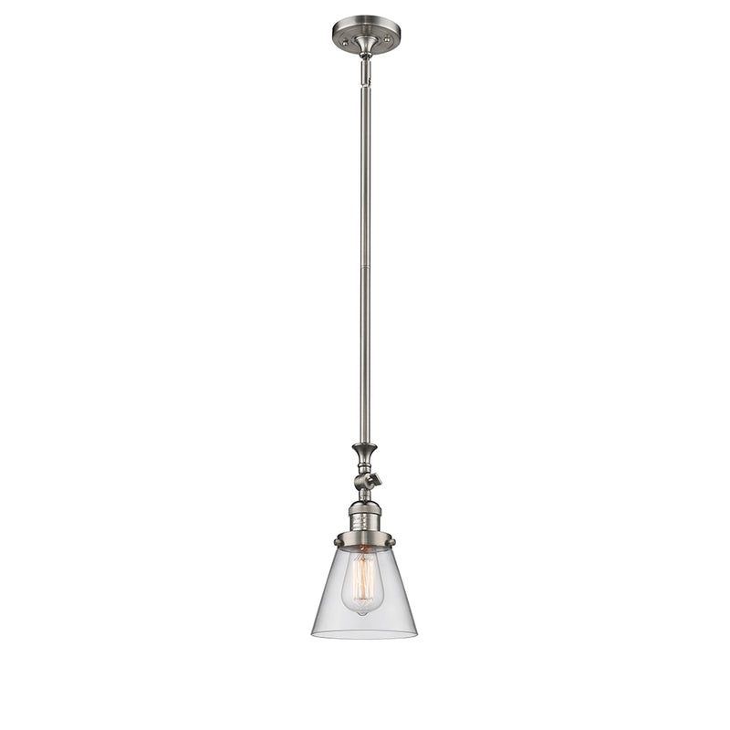 Cone Mini Pendant shown in the Brushed Satin Nickel finish with a Clear shade