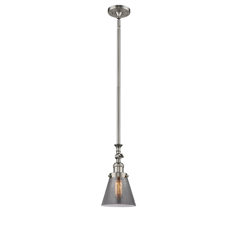 Cone Mini Pendant shown in the Brushed Satin Nickel finish with a Plated Smoke shade