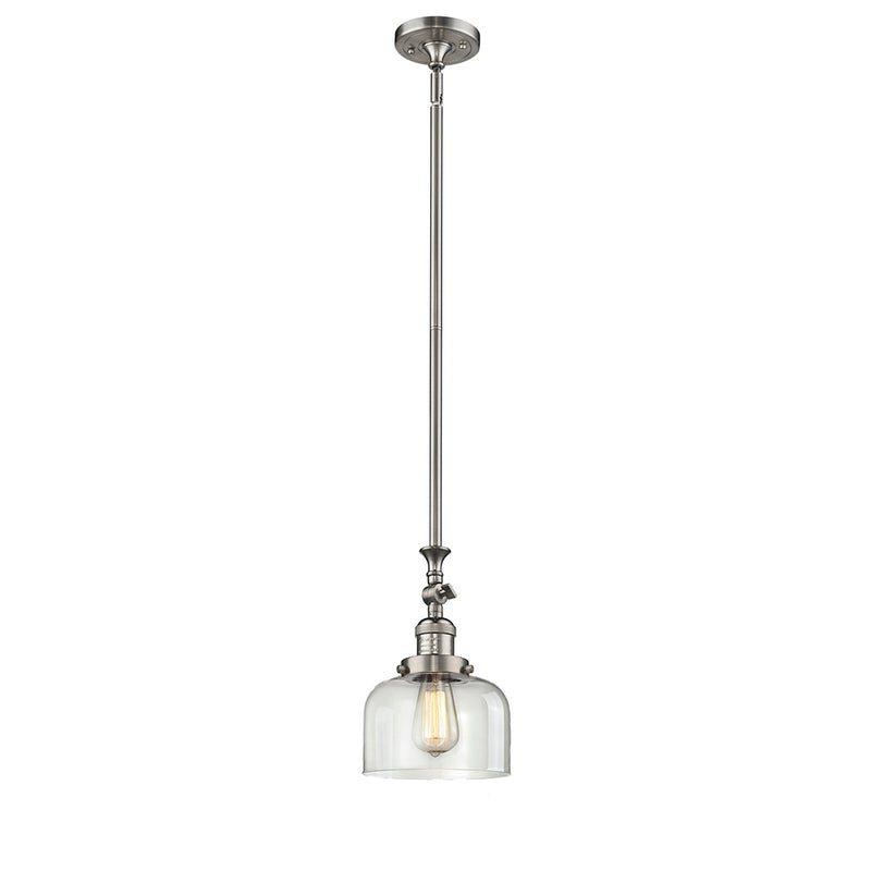 Bell Mini Pendant shown in the Brushed Satin Nickel finish with a Clear shade