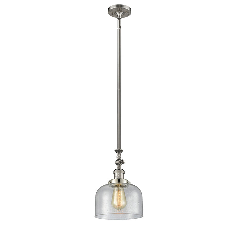 Bell Mini Pendant shown in the Brushed Satin Nickel finish with a Seedy shade