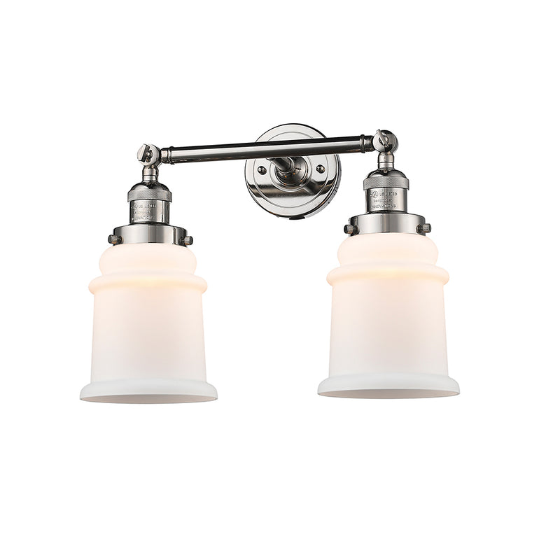 Canton Bath Vanity Light shown in the Polished Nickel finish with a Matte White shade