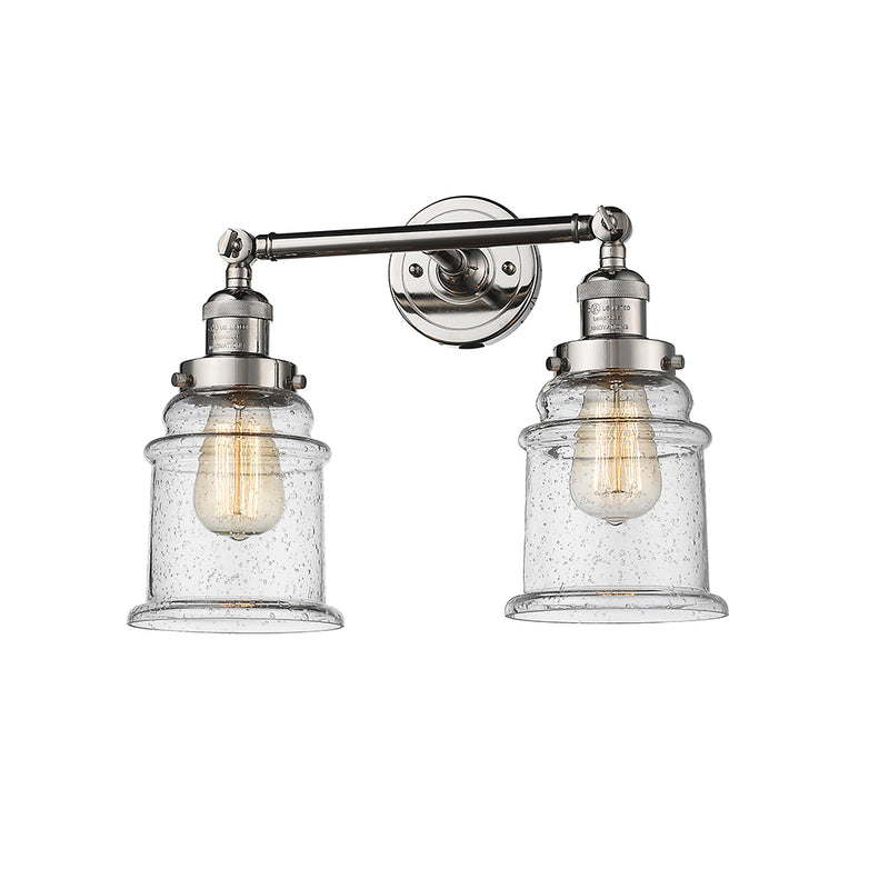 Canton Bath Vanity Light shown in the Polished Nickel finish with a Seedy shade