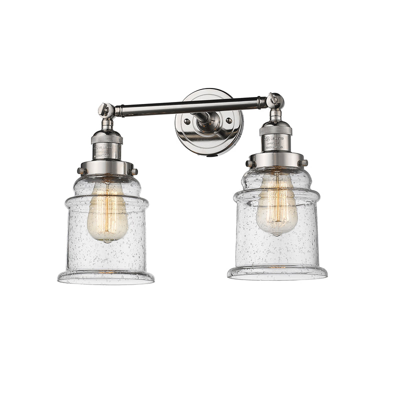 Canton Bath Vanity Light shown in the Polished Nickel finish with a Seedy shade