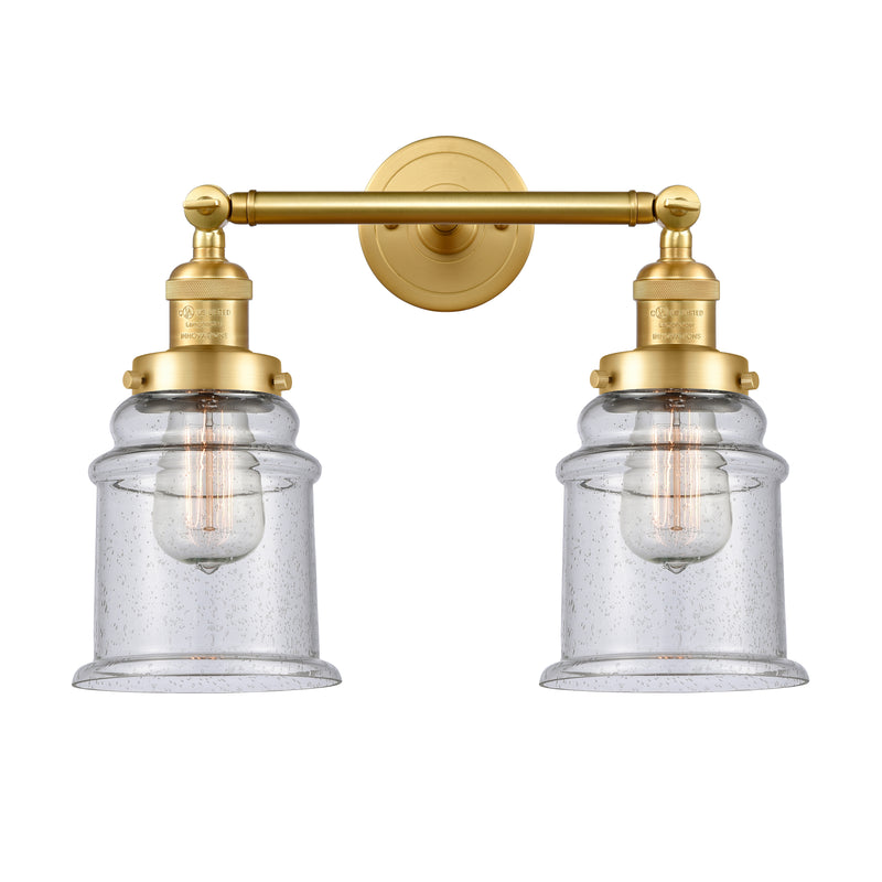 Canton Bath Vanity Light shown in the Satin Gold finish with a Seedy shade