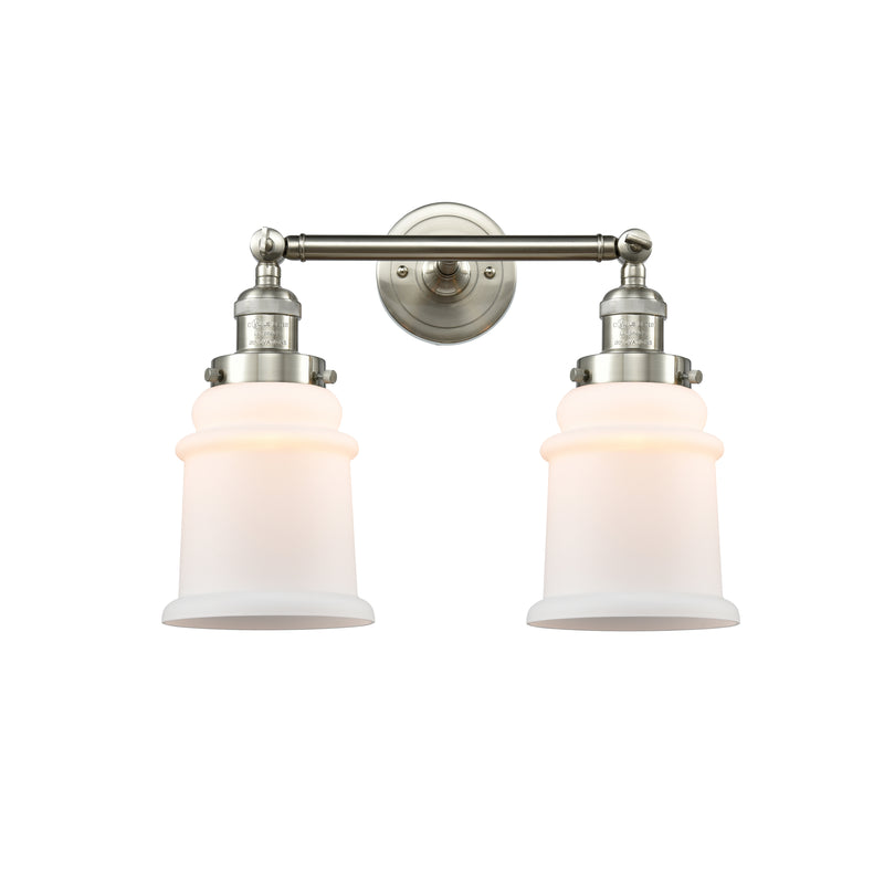 Canton Bath Vanity Light shown in the Brushed Satin Nickel finish with a Matte White shade