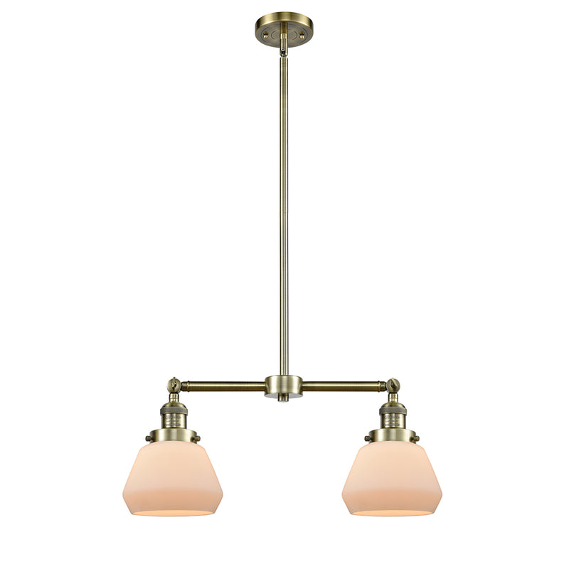 Fulton Island Light shown in the Antique Brass finish with a Matte White shade