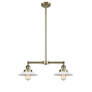 Halophane Island Light shown in the Antique Brass finish with a Matte White Halophane shade