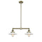 Halophane Island Light shown in the Antique Brass finish with a Matte White Halophane shade