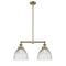 Seneca Falls Island Light shown in the Antique Brass finish with a Clear Halophane shade