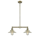 Halophane Island Light shown in the Antique Brass finish with a Clear Halophane shade