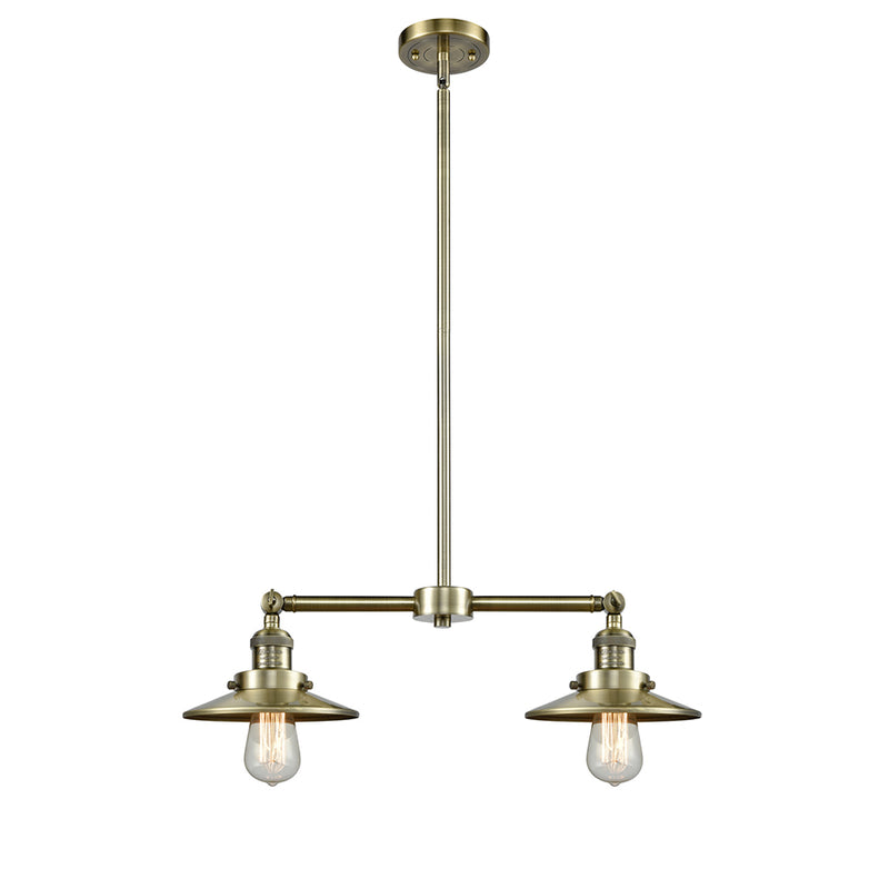 Railroad Island Light shown in the Antique Brass finish with a Antique Brass shade