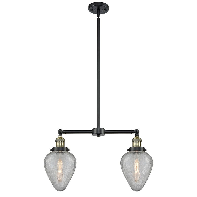 Geneseo Island Light shown in the Black Antique Brass finish with a Clear Crackled shade