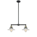 Halophane Island Light shown in the Black Antique Brass finish with a Matte White Halophane shade