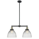 Seneca Falls Island Light shown in the Black Antique Brass finish with a Clear Halophane shade