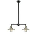 Halophane Island Light shown in the Black Antique Brass finish with a Clear Halophane shade