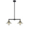 Halophane Island Light shown in the Black Antique Brass finish with a Clear Halophane shade